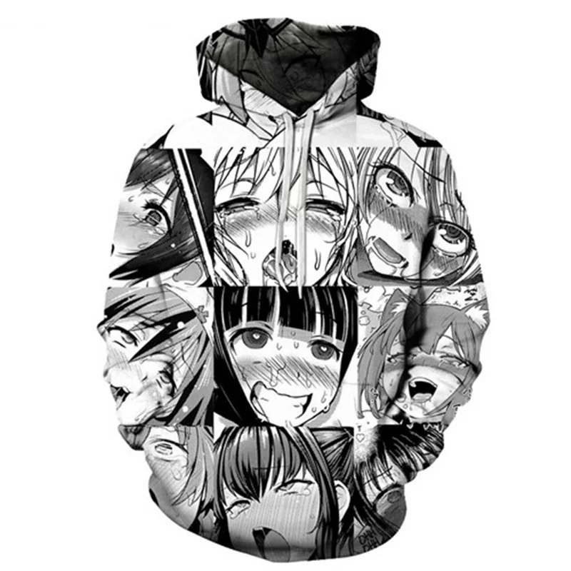 Забавная Толстовка Ahegao с принтом аниме для мужчин и женщин, уличная одежда с открытым ртом для мужчин, толстовки с длинными рукавами, мужской спортивный костюм, Прямая поставка