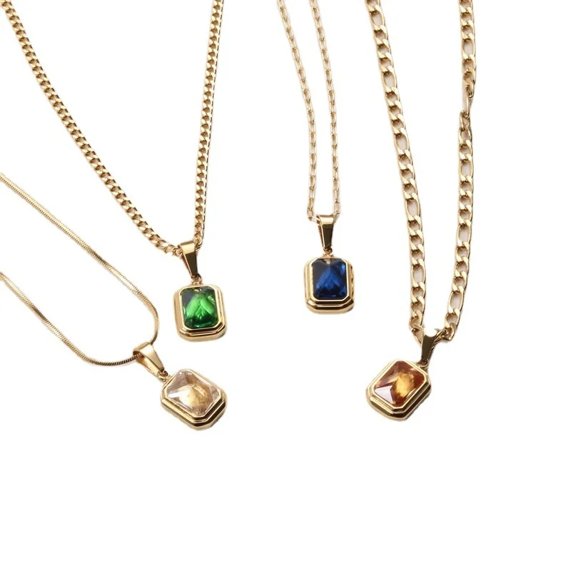 Stainless Steel Irregular Blue Green Color Design Necklace Hip-hop Clavicle Chain For Women's Accessories 2021 Fashion Jewellery |
