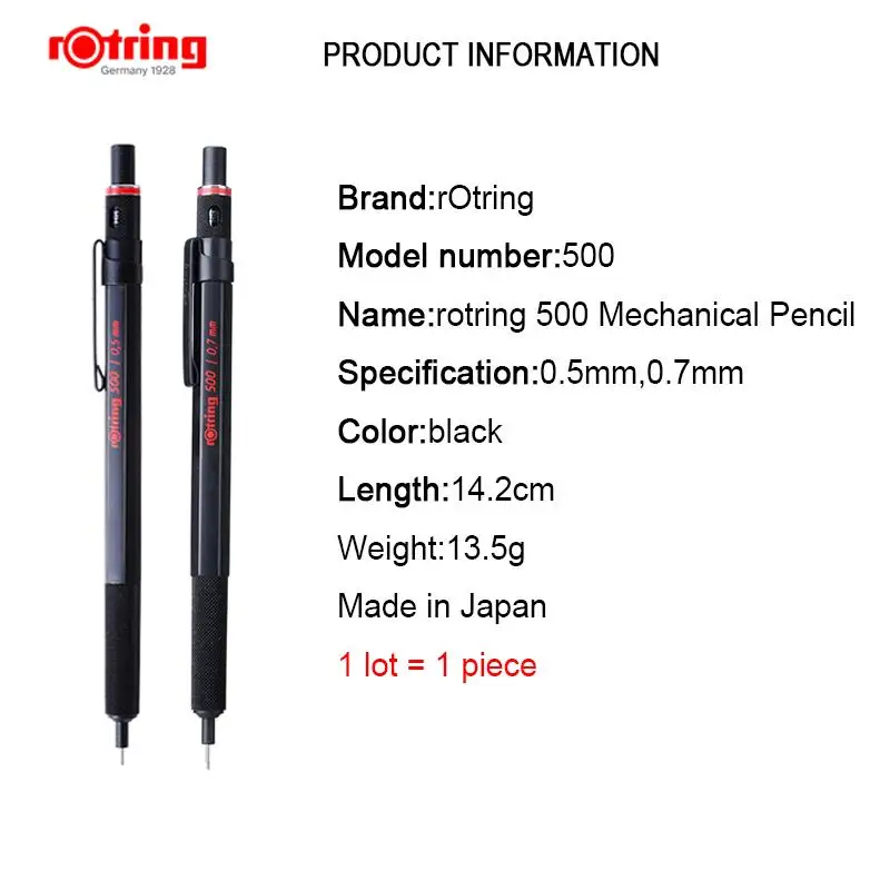 NEW rOtring 500 Collection 0.5mm Mechanical Pencil Black Body Ship Free!! 