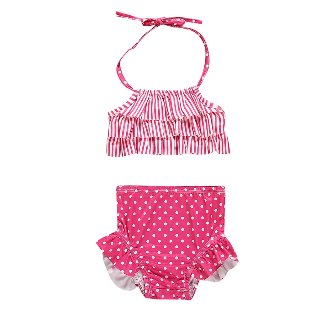 Baby girl swimsuit Striped halter straps striped wave Dot Print Vest Summer Swimwear Swimsuit Bikini Outfits L1205