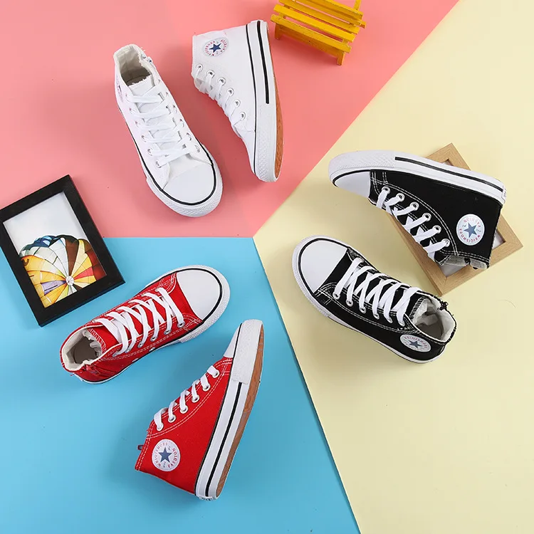 Children Casual Shoes Unisex Classic High Top Girls Canvas Shoes Student Lace Up Sneakers for Boys New Toddler Shoes