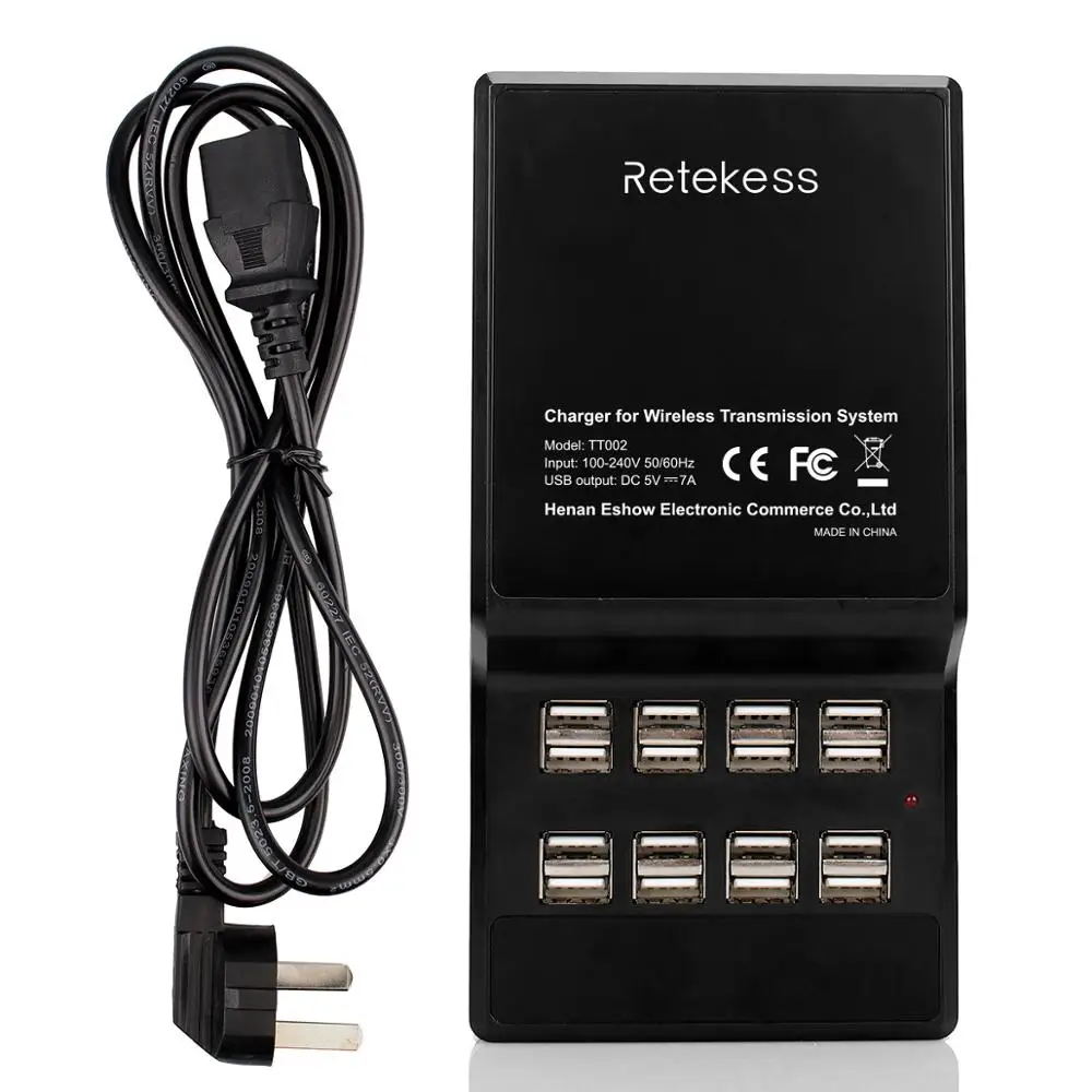 Черный RETEKESS TT002 16 порт USB зарядное устройство База 35 Вт DC 5 В 7A usb зарядная док-станция Встроенный запасной предохранитель для беспроводной гид системы - Цвет: Черный