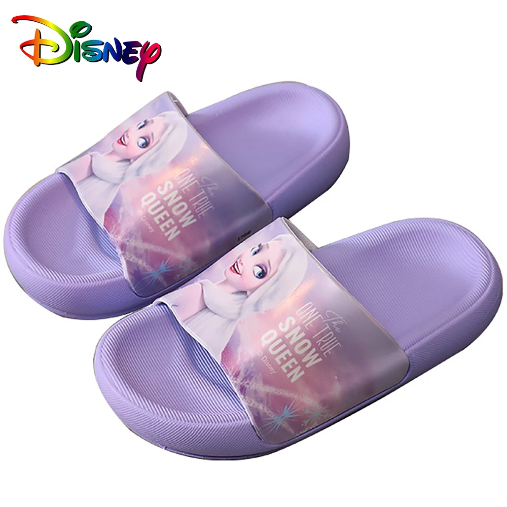 Disney Girls Cartoon Snow Queen Slippers Baby Kids Outdoor Beach Brand Sandals For Children Summer Casual PVC Soft Flats Shoes