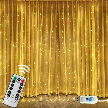 3M Led Gordijn Garland Op Het Raam Usb String Lights Fairy Festoen Afstandsbediening Nieuwe Jaar Kerstversiering Voor thuis Kamer