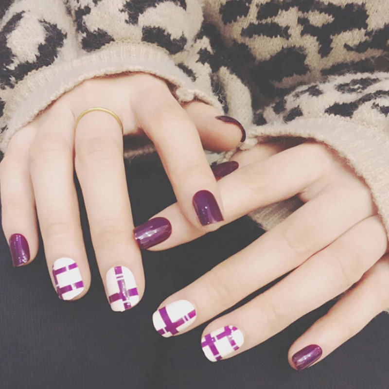 24Pcs Purple Gradient False Nails Acrylic UV Gel Wedding Full Fake Nails Art Tip NEW