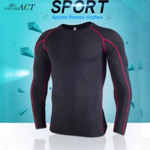 Мужская быстросохнущая Облегающая рубашка с длинными рукавами для бодибилдинга, высокая эластичность, дышащая Спортивная компрессионная футболка для фитнеса, тренажерного зала, бега