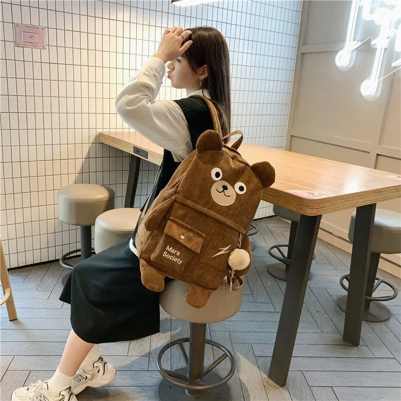 Stylish Backpacks best of sale  Japanese Corduroy Bear Backpacks for Cute Women Multi-pockets School Bags Large Capacity Backpack Teenger Girls Schoolbag Female stylish backpacks for women