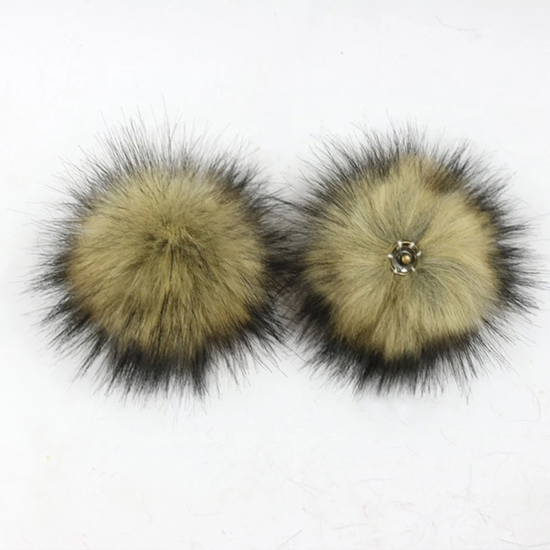 2pcs Fluffy Faux Fur 12cm Pom Pom Ball with Press Button for Baby Girl Pompoms Beanie Hat Accessories Press Stud Ball Garment Tags Fabric & Sewing Supplies