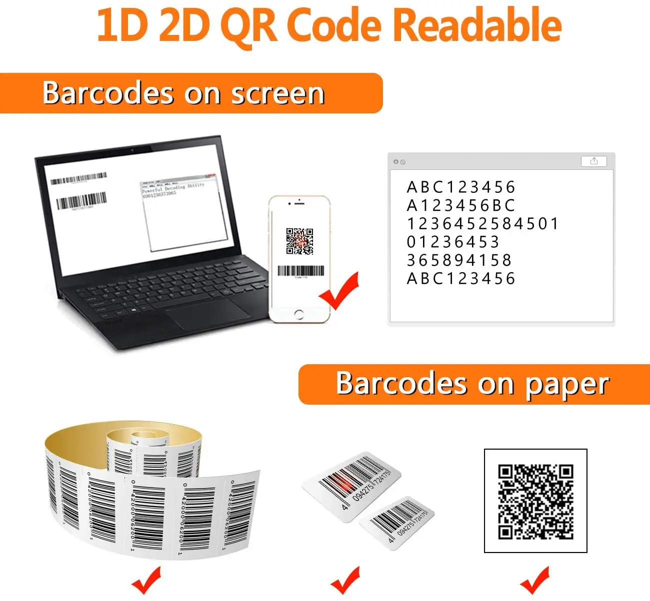 scanner portátil para qr e k1, 1d