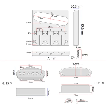 

Loaded Exquisite Box 3 Saddle Bridge w/ Pickup Line Plate Kit for TL Guitar 3.37x3.03x0.41inch