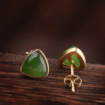 

product manufacturers direct marketing new gold-plated S925 pure silver jewelry fashion women's hotan jade earrings