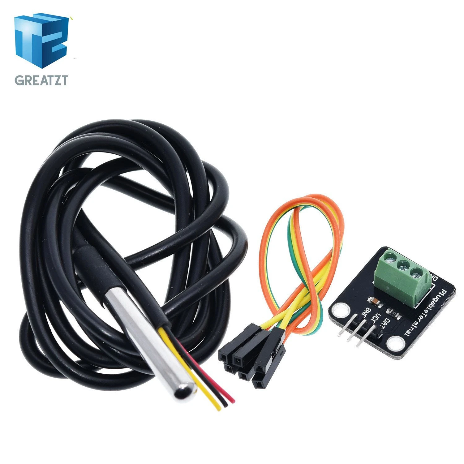 

DS18B20 Temperature Sensor Module Kit Waterproof 100CM Digital Sensor Cable Stainless Steel Probe Terminal Adapter For Arduino