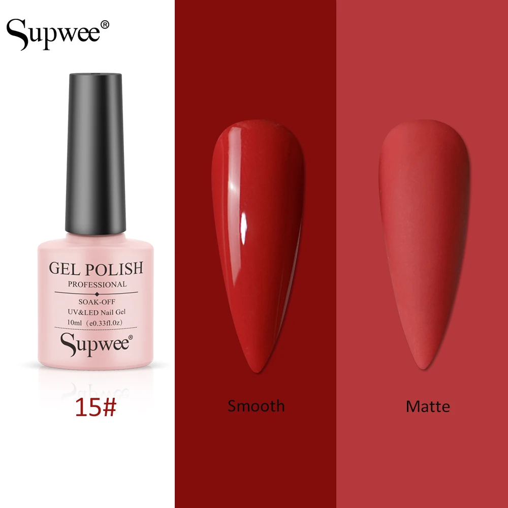 

Supwee 10ml Red UV Soak Off Gel Polish Smooth and Matte Effect DIY Nail Lacquer Varnish Gel Nail Painting for Nail Art Design