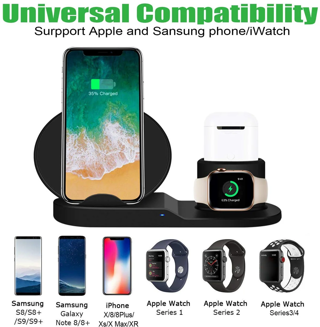 Беспроводное зарядное устройство Qi для IWatch 5 Airpods док станция Iphone 11 QI позволяет