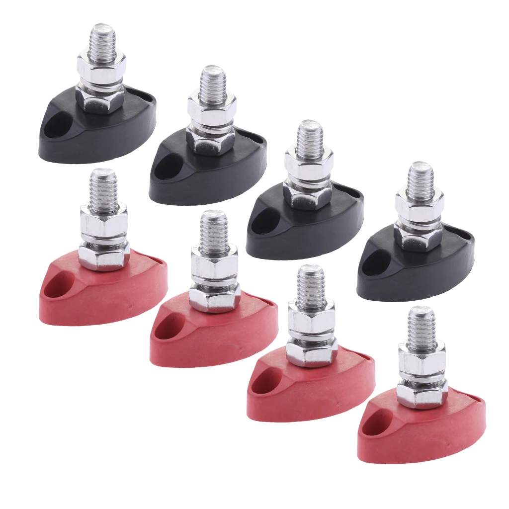 8Pieces Red & Black Junction Block Power Post Insulated Terminal Stud 6mm