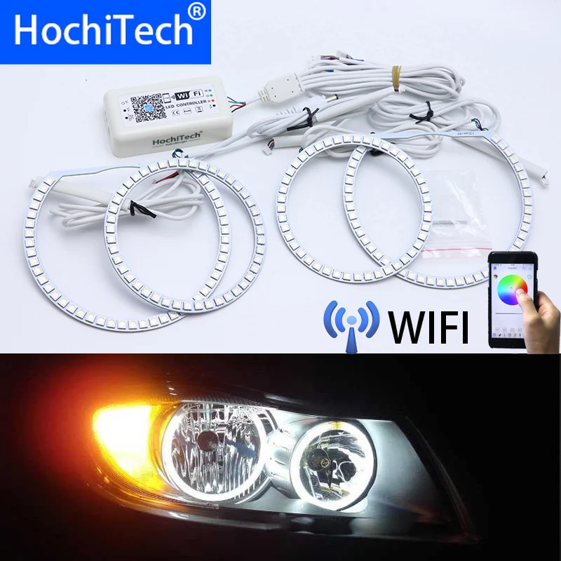 Wifi Wireless RGB Multi-Color LED Angel Eye Halo Rings Day Light DRL for BMW 3 Series E90 2005 2006 2007 2008 Halogen headlight |