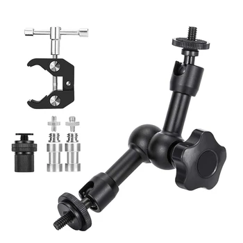 

7 Inch Friction Arm Adjustable With Large Super Crab Clamp + Hot Shoe Mount 1/4 inch Articulating ic Arm For Photography, Cam