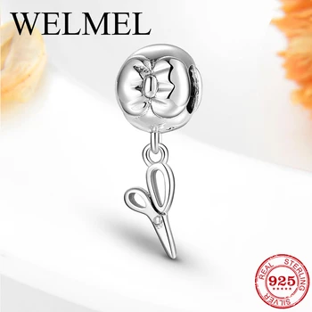 

High quality 925 Sterling Silver Round Bowknot Beads DIY Scissors Pendant Fit Original Women Charm Bracelet Jewelry making