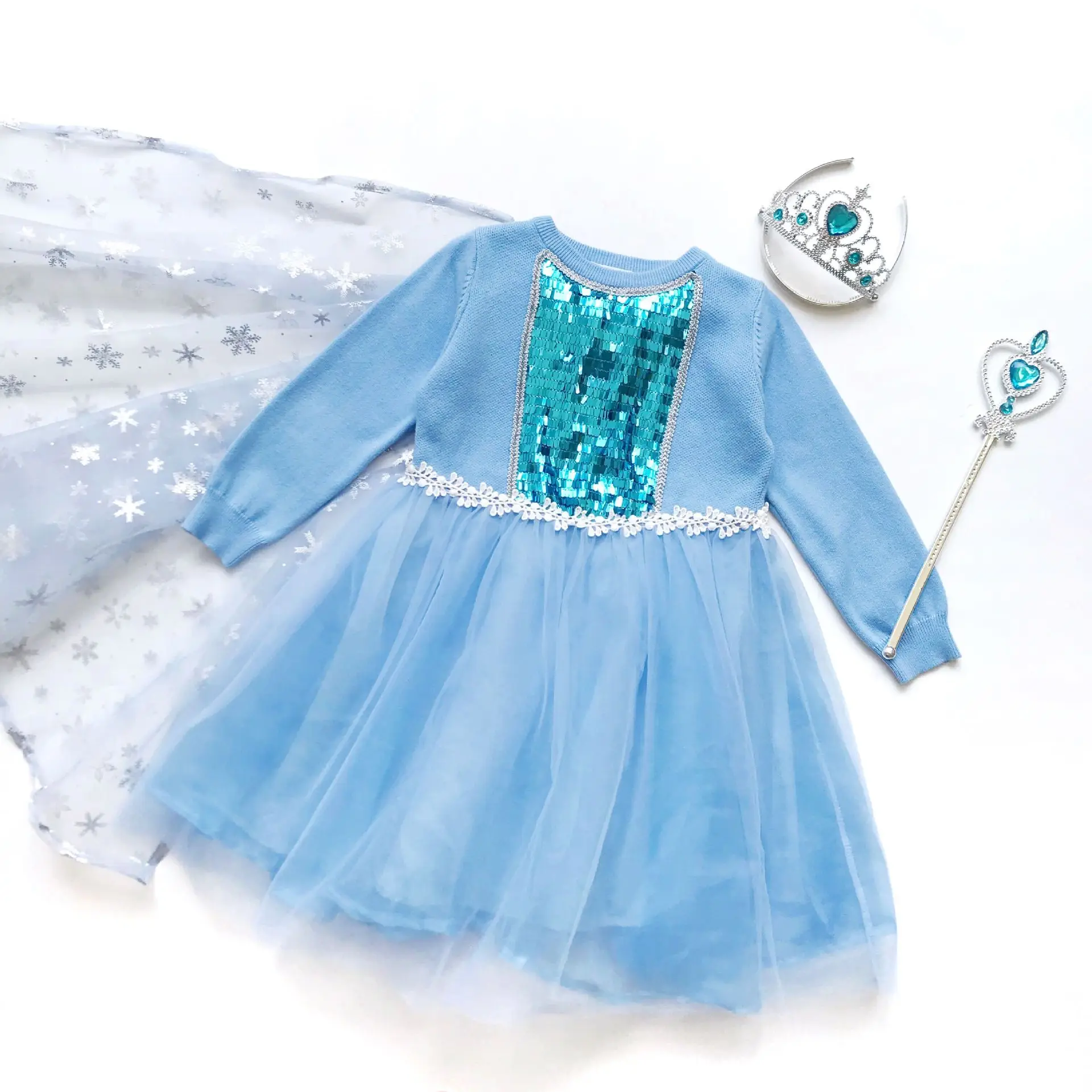 Autumn Winter Girls Long Sleeve Knitting Dress Baby Princess Dress Sweet lovely girl Lace Christmas Dress