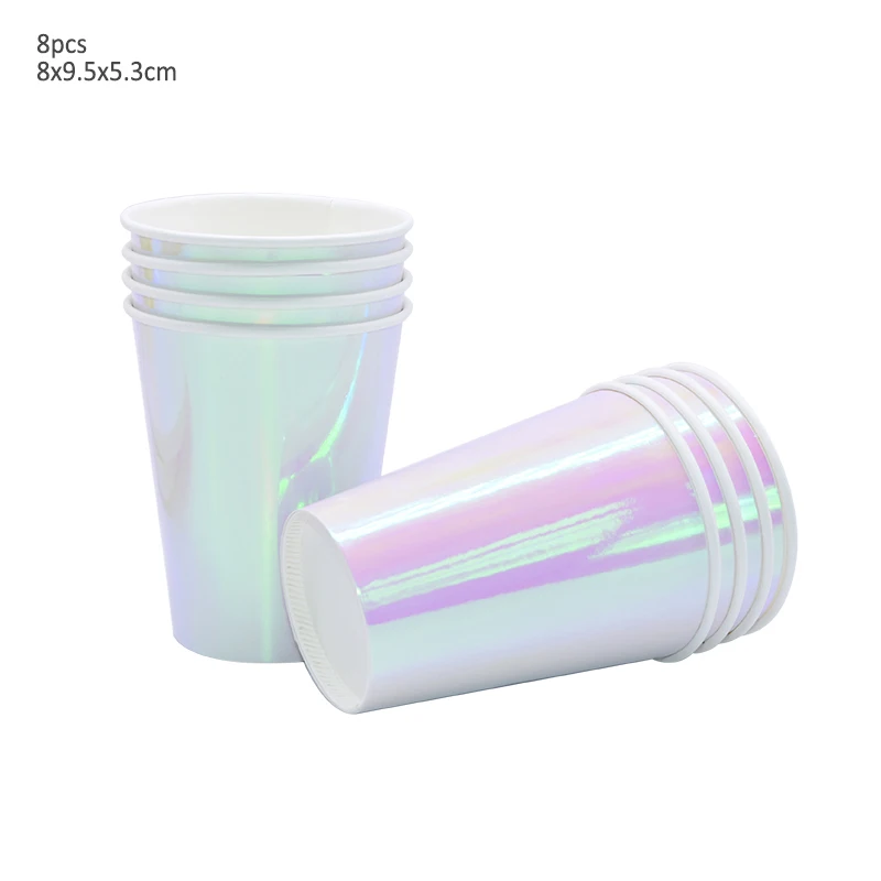 8pcs cups 3 День рождения одноразовая посуда лазерные чашки тарелки и соломки Свадебный декор Детская Игрушка В ванную фестиваль столовая посуда все для праздника - Цвет: 8pcs cups 3