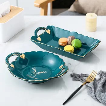 

Creative Dessert Dish, Ceramic Dried Fruit Dish, Household Double Leaves Ceramic Plates Sushi Dishes Snacks Kitchen Vinegar