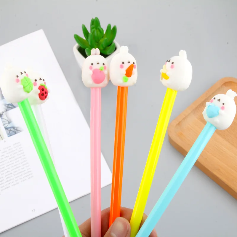 Cartoon creative rabbit holding fruit black gel pen School Stationery Office Suppliers Pen Kids Gifts