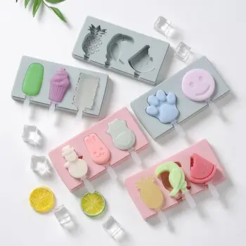 

Cute Siamese Ice Cream Mold Reusable Mould Silicone Homemade Popsicle Mould with Cover Silicone Handmade DIY Ice Cream Mould