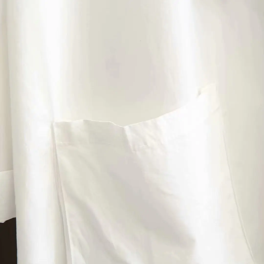 Повседневные блузки размера плюс, осень, женские модные свободные хлопковые рубашки с длинным рукавом и большими карманами, K91-8818