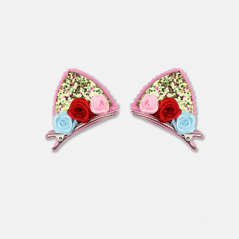 2pcs/set Shiny Sequin pretty hair clips for girls rainbow flower glitter cat ears bunny barrette hair accessories cute headbands for women Hair Accessories