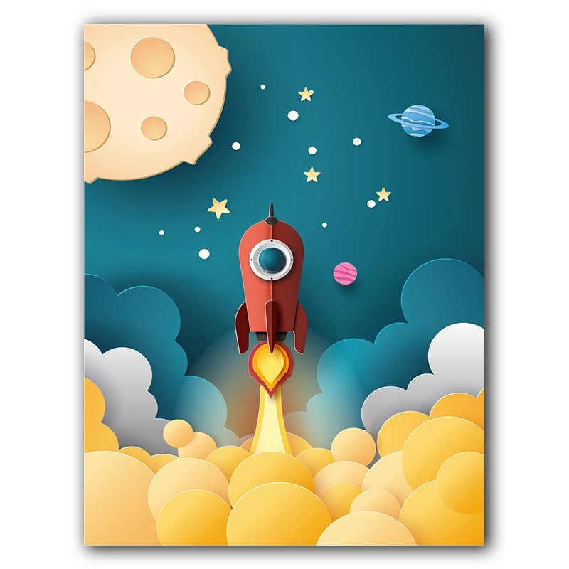 Airplane-Vehicle-Car-Nursery-Canvas-Poster-Print-Wall-Art-Canvas-Spaceship-Picture-Painting-Astronaut-Rocket-Boy (5)