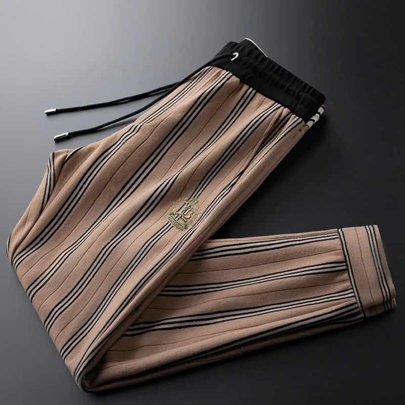 

Light luxury coffee camel striped guard pants woolen elastic waist men's business casual pants autumn and winter men's pants