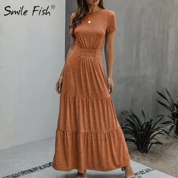 

Holiday Women Summer Loose Ruffles Sundress Solid Plus Size XXL A-Line Maxi Dress Casual Short Sleeve Elegant Long Dresses G1543