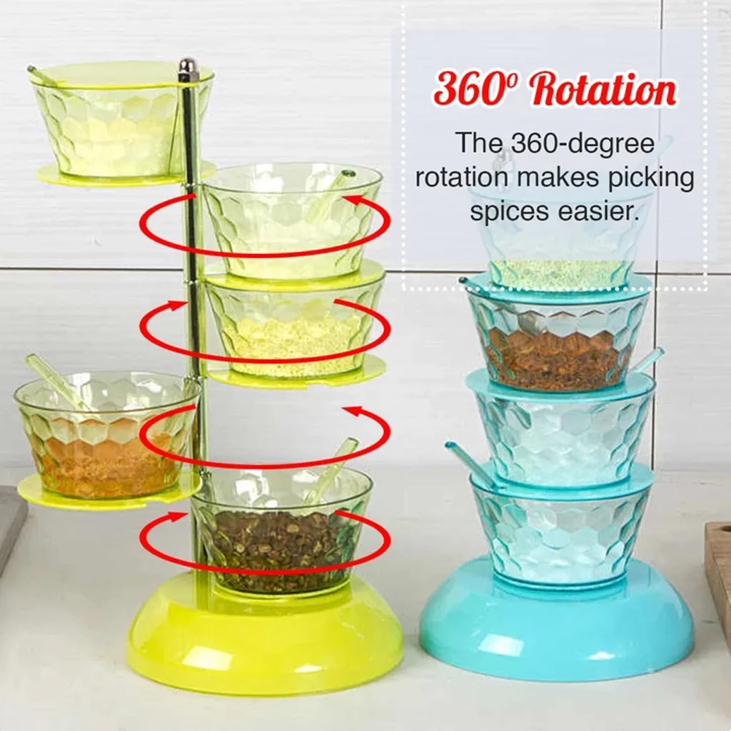 

Kitchen European Crystal Rotatable Seasoning Box Salt Bottle Creative Vertical Multi-layer Kitchen Tools
