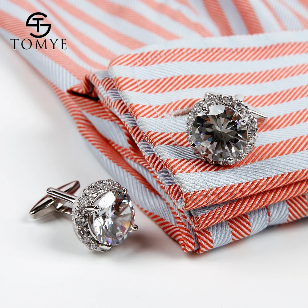 TOMYE Luxury Zircon Cufflinks Silver Round Groom Wedding Cufflinks Men Gift XK19S134