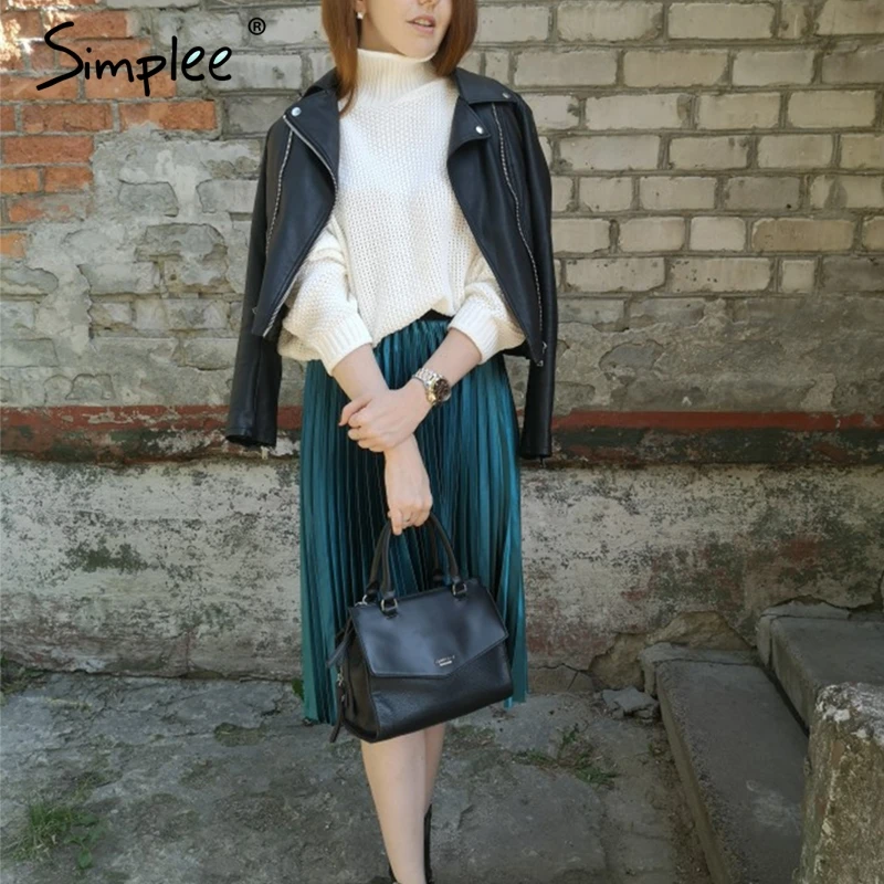 Tanie Simplee sweter z golfem biały sweter z długim rękawem sweter typu oversize z dzianiny luźny kobiecy sweter femme