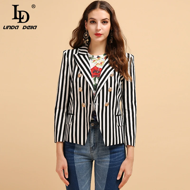 LD LINDA DELLA Fashion Runway Autumn Career Blazer Women's Long Sleeve Striped Printed Button Elegant Casual Ladies Coats Tops LD LINDA DELLA Fashion Runway Autumn Career Blazer Women's Long Sleeve Striped Printed Button Elegant Casual Ladies Coats Tops