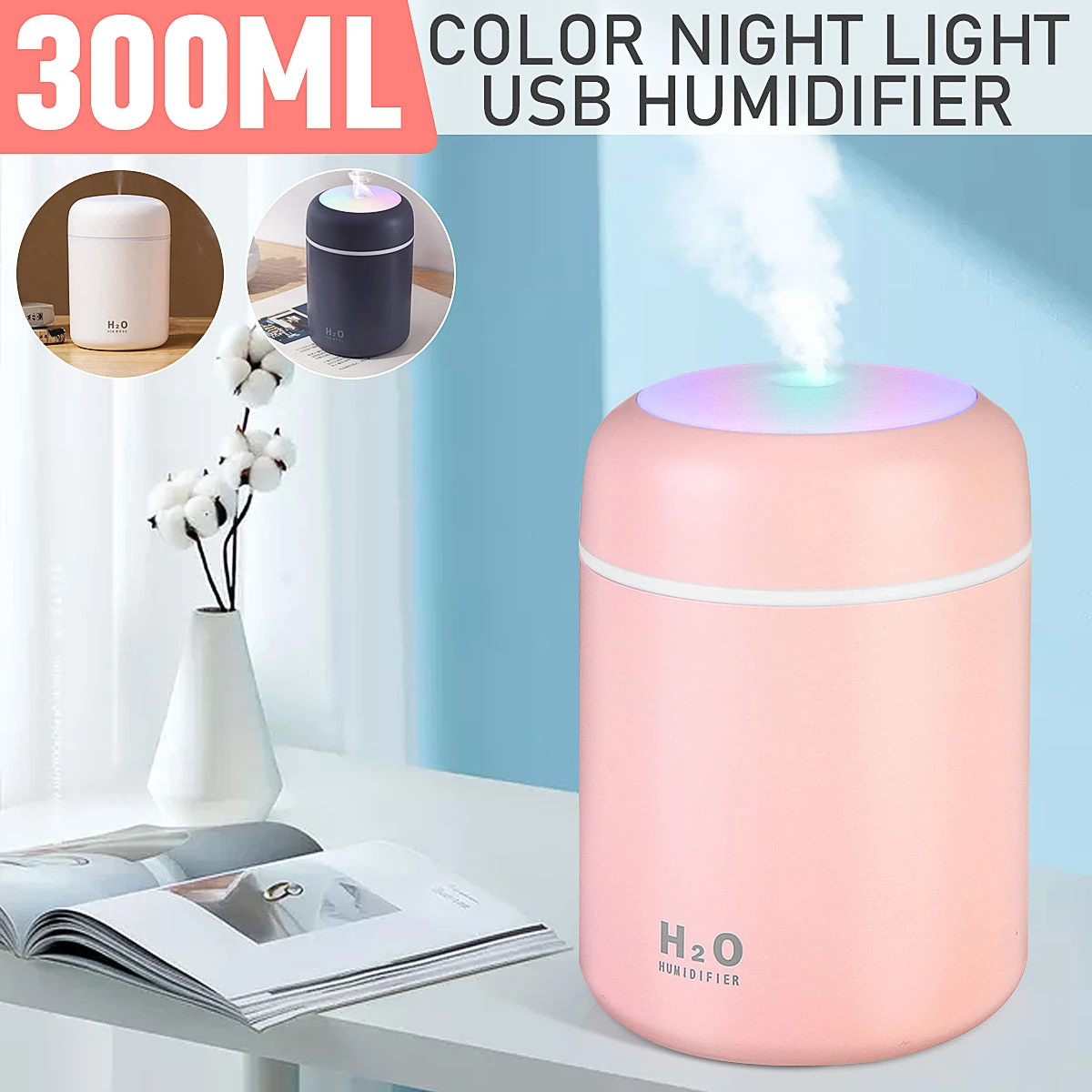 300ml Usb Silent Air Humidifier Gentle Night Light Aroma Diffuser
