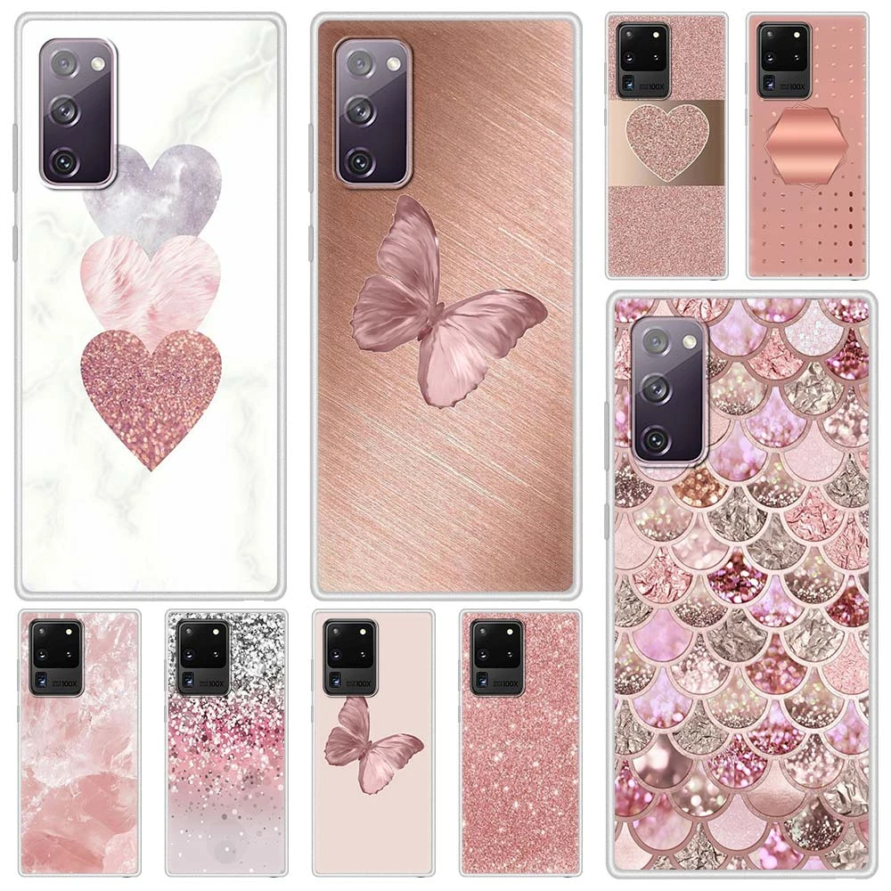 Gold Pink Rose Glitter Hearts Silicone Case For Samsung Galaxy S21 Ultra S Fe S7 S8 S9 Plus 5g S10e S10 Lite Soft Cover Fundas Phone Case Covers Aliexpress