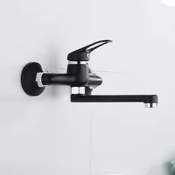 Rotatable Kitchen Faucet Wall Mounted Lengthened Copper Single Handle Basin Faucet Hot Cold Water Mixer Pool Tap Sink Faucets