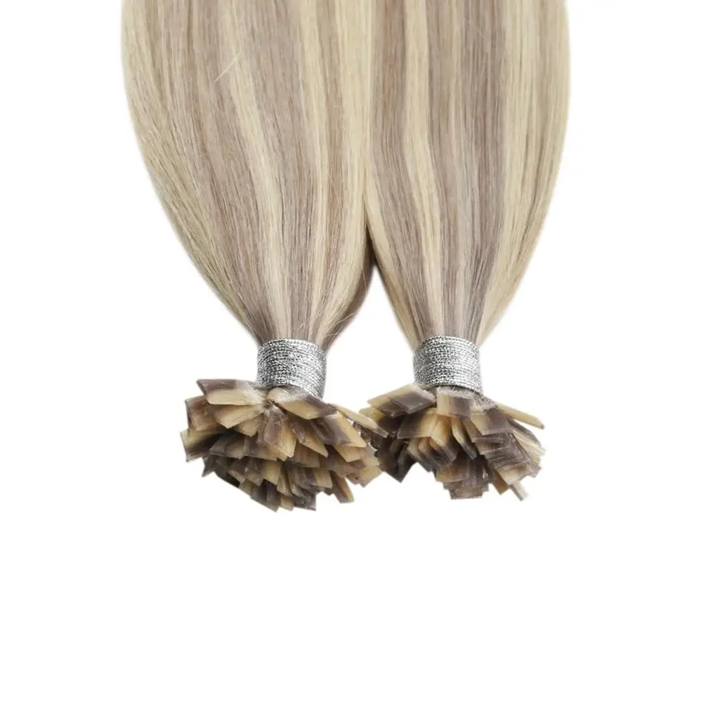 Ugeat Flat Tip Hair Extensions Human Hair Machine Remy Hair 14-24inch 50Strand/Pack Natural Straight Pre Bonded Hair Extensions