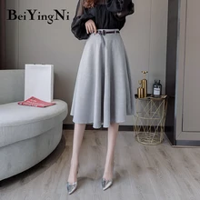 Beiyingni винтажная юбка для женщин, пояс, линия, качели, элегантные, корейские, высокая талия, офисные женские юбки, повседневная весенне-осенняя юбка, женская