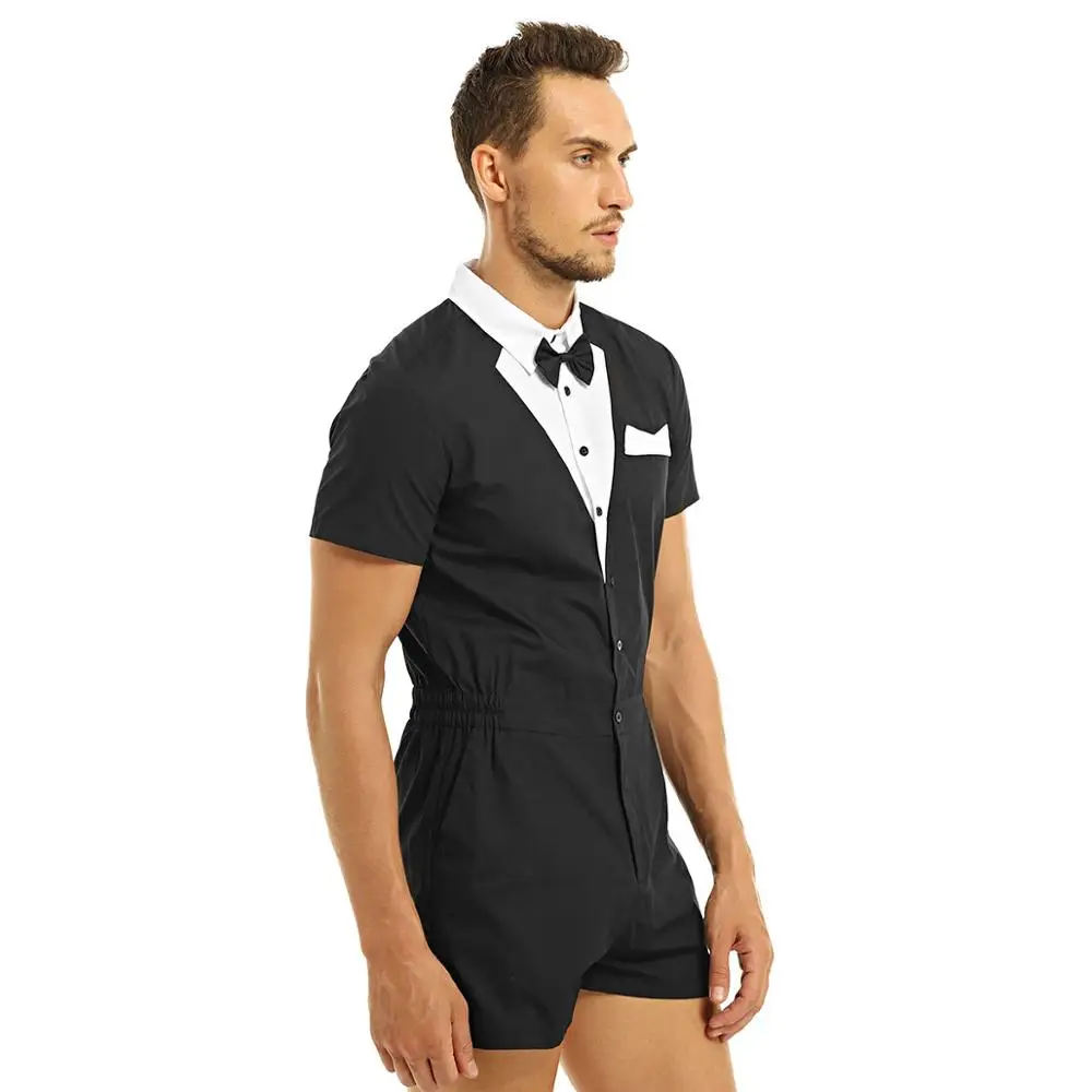 NEW Mens Turn Down Collar Bodysuit Casual Party Gentleman Male Slim Fit Original Jumpsuit Short with Pockets Men's Romper Sets NEW Mens Turn Down Collar Bodysuit Casual Party Gentleman Male Slim Fit Original Jumpsuit Short with Pockets Men's Romper Sets