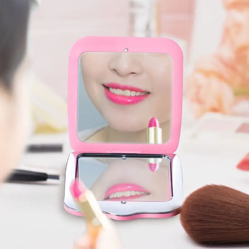 

LED Mini Makeup Mirror 2X Magnify Hand Held Fold Small Portable Micro USB Connect Cable Built-in Battery Chargeable X5XC