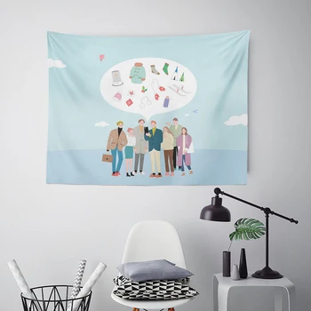 

Funny Family Christmas Tapestry Sleigh Snowman Snowflake Bonfire Carpet Crystal Ball Christmas Tree Home Decoration Wall Hanging