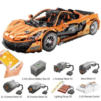 

13090 Technic Series P1 Orange Racing Car Set APP RC Model Building Blocks Power Motor Function Compatible Lepining 20087