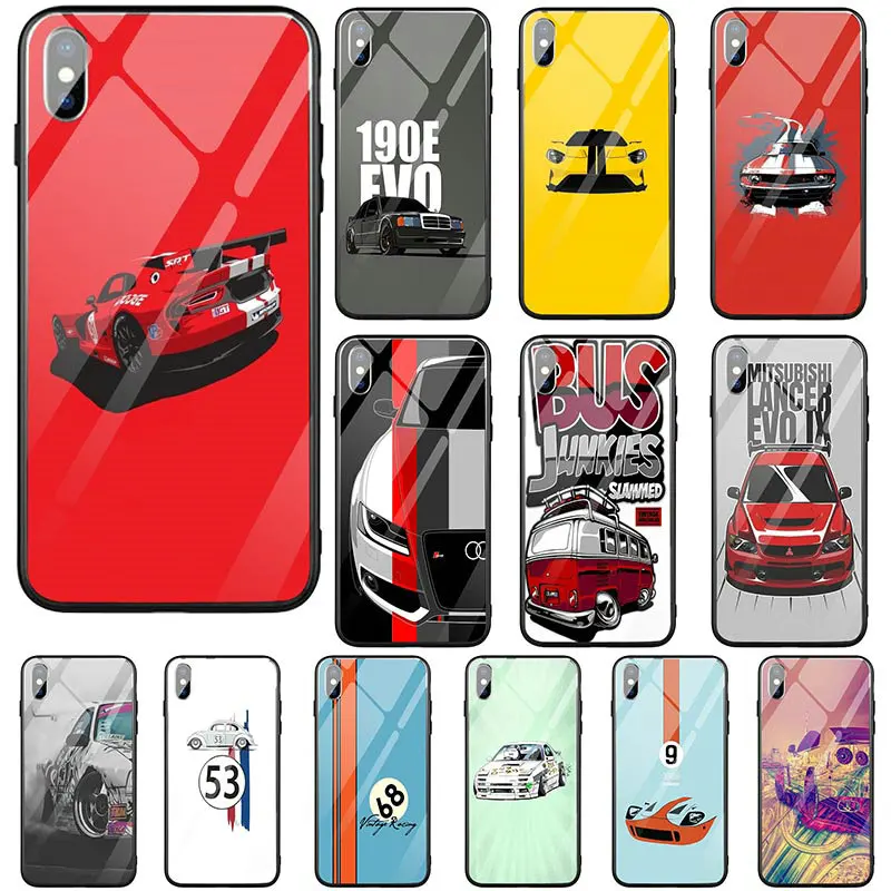 Tempered Glass Clear Mobile Phone Case Coque Fundas for iPhone 7 7Plus 6 6S 6Plus 8 8Plus X XR XS Max Shell Drift Cars Auto JDM | Мобильные