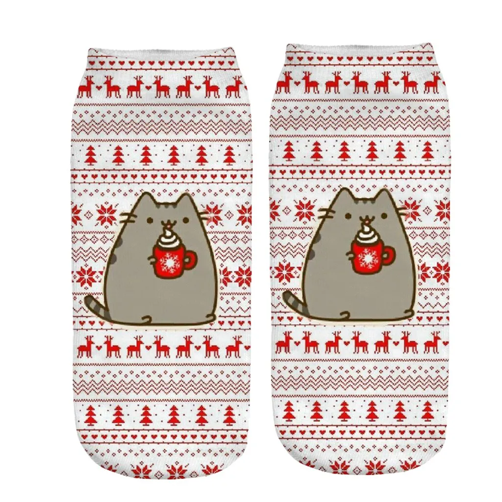 Christmas 3D printing women boat socks cute cartoon animal pattern fashion sports office floor socks autumn winter holiday gifts