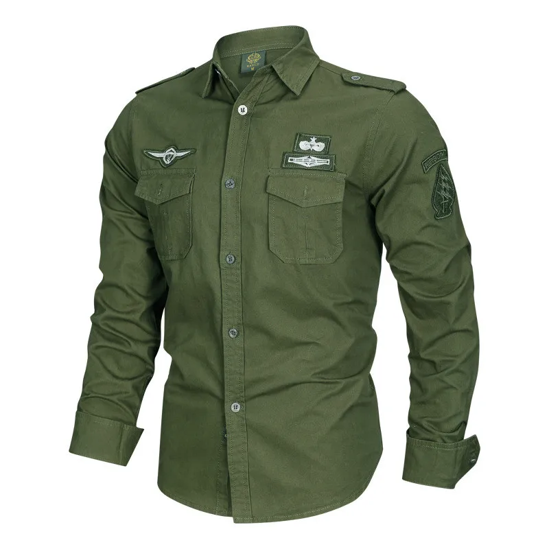 MORUANCLE мужские повседневные рубашки-карго с эполетами в стиле милитари, тактические Рубашки, Топы, Мужская одежда для полета, Бомбер, большие размеры, M-6XL - Цвет: Армейский зеленый