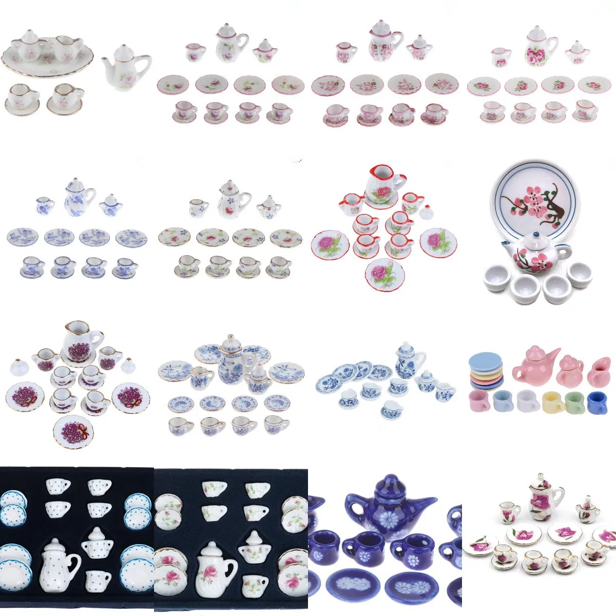 

1Set Ceramic Scale 1:12 Doll House Miniature Porcelain Tea Cup Set Tableware Kitchen Dollhouse Teapot DIY Toys