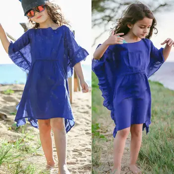 

Children Beach Swimsuit Cover-ups Summer Toddler Baby Girls Dress Top Ruffles Sleeve Beachwear Loose Cover Up Mini Beach Dresses